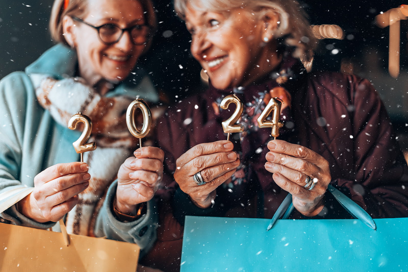 Elderly woman celebrating New Years